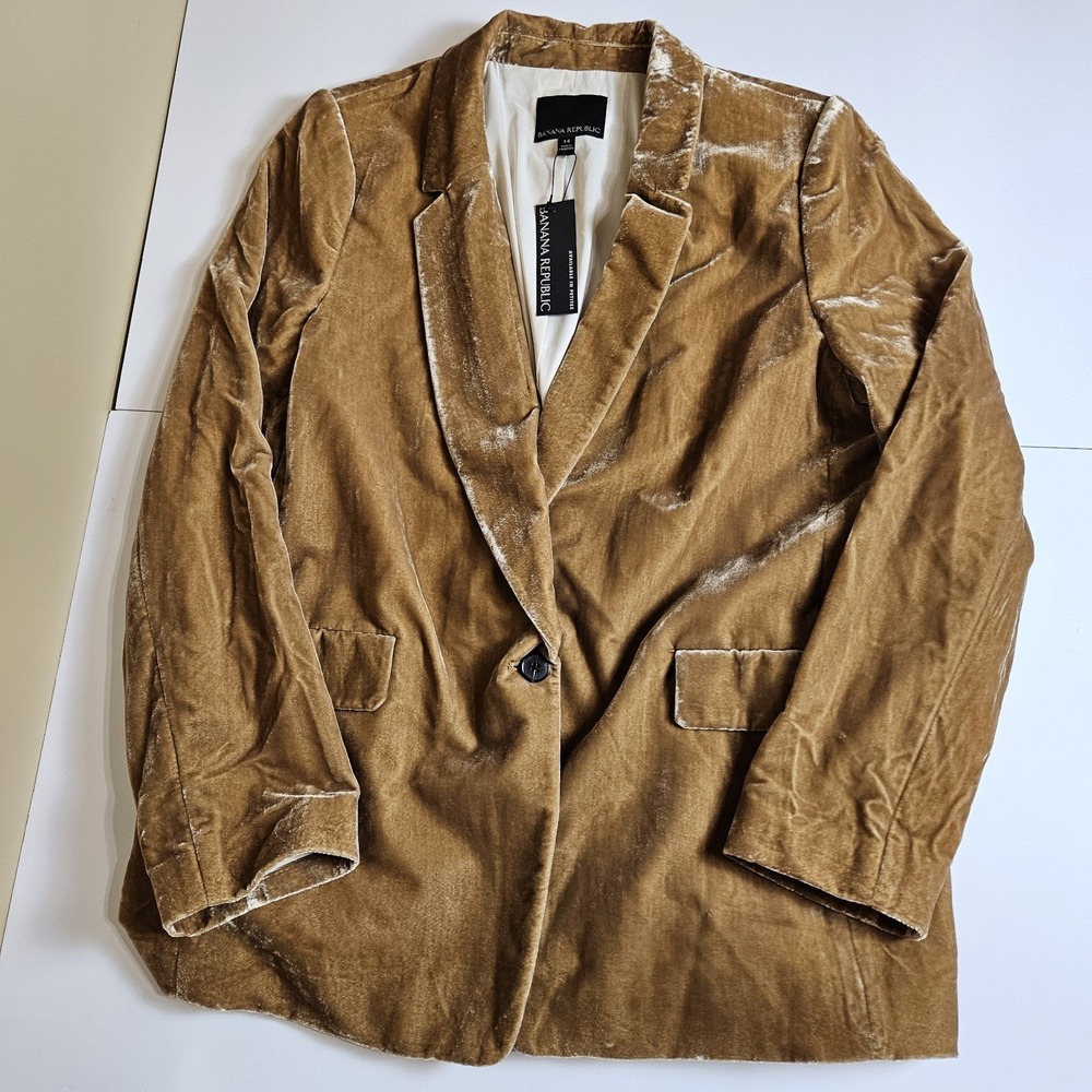 Banana Republic Velvet Blazer Womens 14 Gold Brown Jacket NWT
